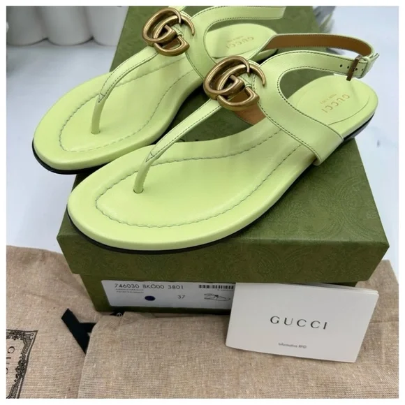 Gucci, GG Marmont, leather thong, sandals, pistachio size 37 made Italy - Picture 2 of 6
